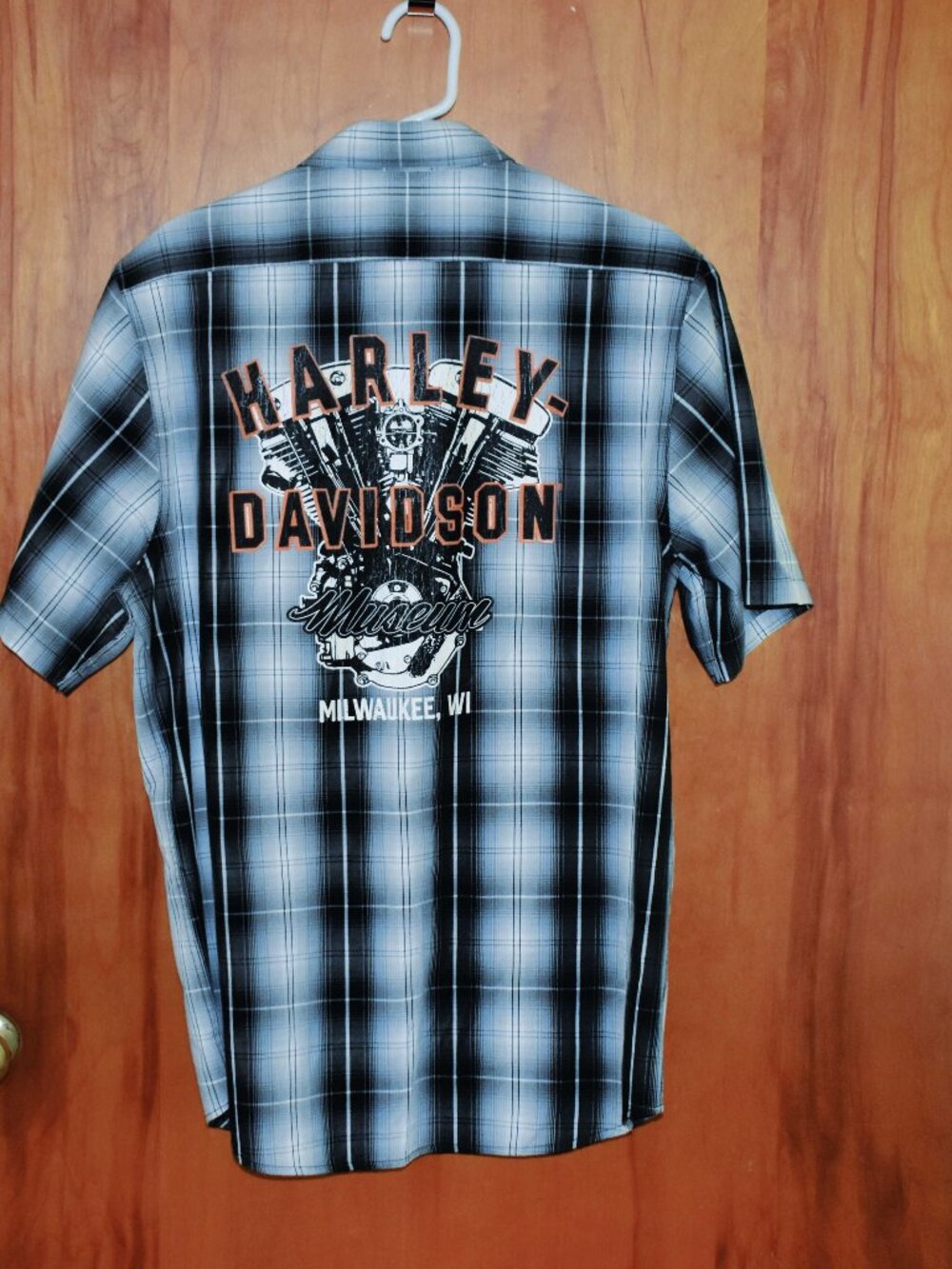 Size S, Men's Harley-Davidson Museum Black and White Plaid Shirt